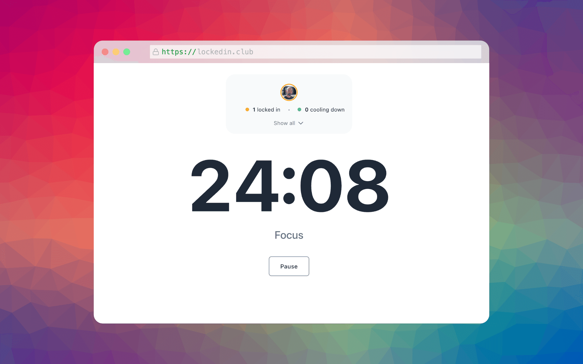 LockedIn app screenshot showing customizable study session lengths and study group visibility